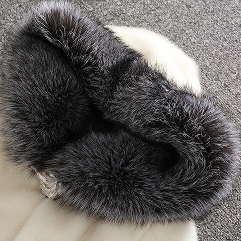 Faux Fur Coat Women Autumn Winter Faux Mink Coat Faux Fox Fur Collar Hooded Jacket Large Size Tops Fur Women Christmas Clothes