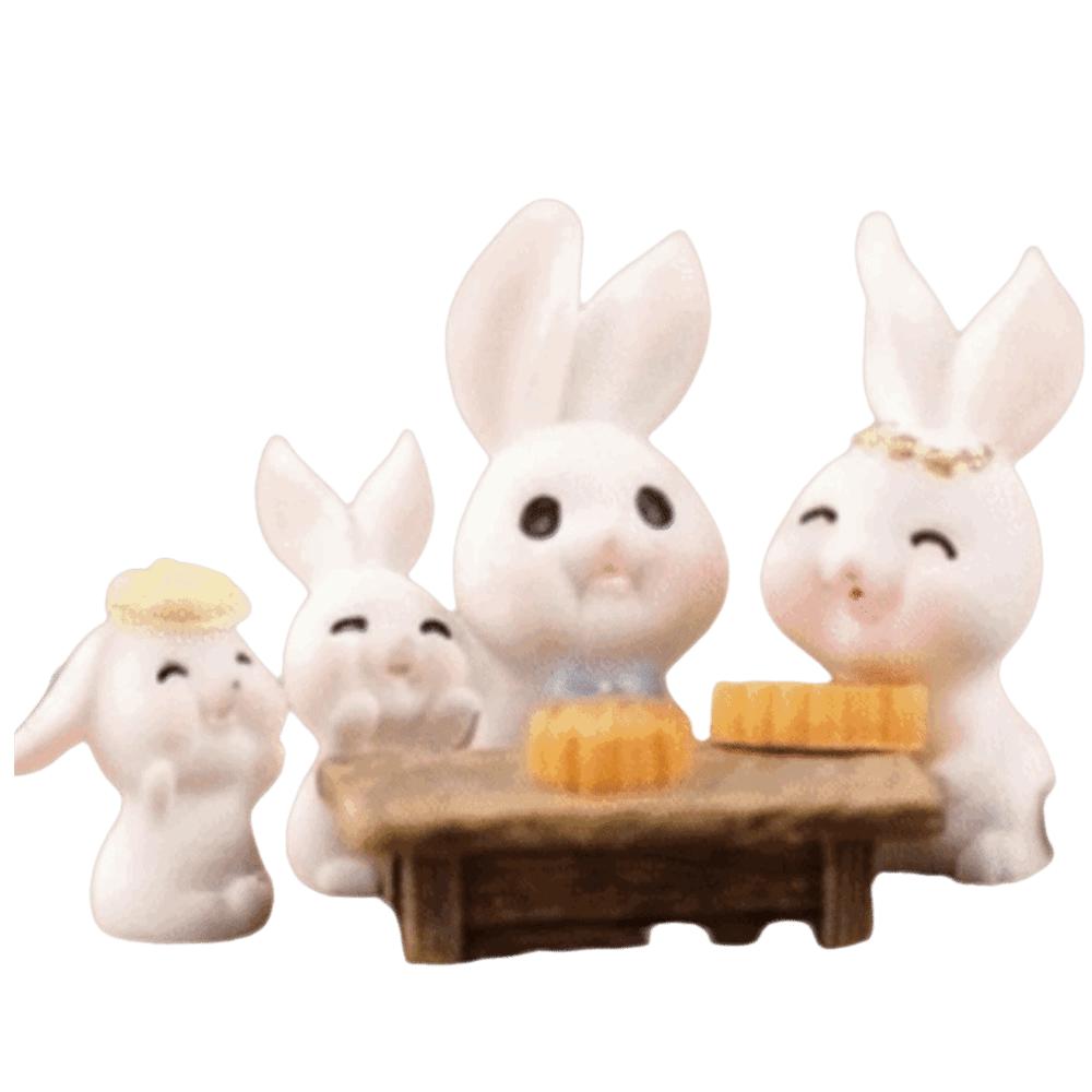Mooncake Mini Ornaments White Rabbit Mid-Autumn Festival Desk Figurines Micro Landscape Decor Home