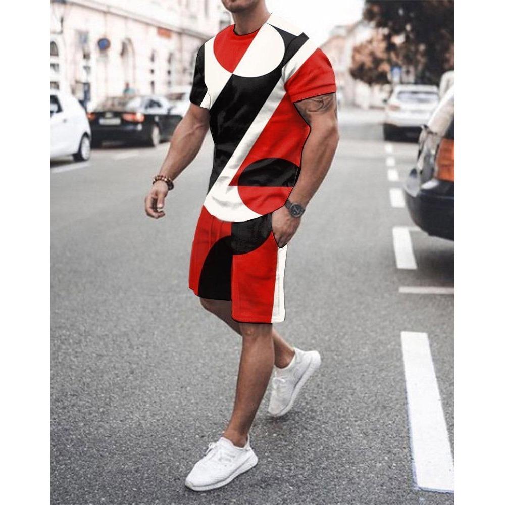 Herren Anzug O-Ausschnitt T-Shirt Shorts Sportbekleidung 2-teiliges Set Jogging Fitness Herrenkleidung Streetwear Trainingsanzug Sommer Strandstil