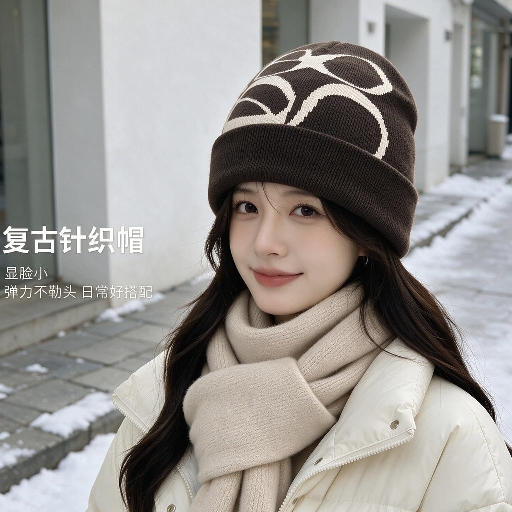 Mode automne et hiver chapeau en laine imprimé lettres chaleur extérieure chapeau pull personnalisé tendance européenne et américaine chapeau froid jacquard