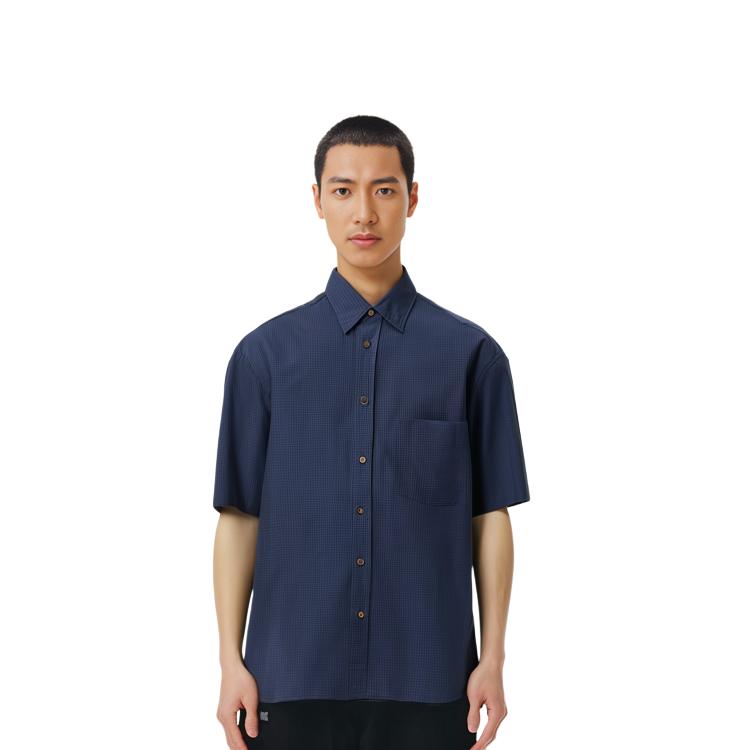 UNIQLO SS24 U Series Plaid Loose Button Short Sleeve Shirt Men shirts Navy 467845-69