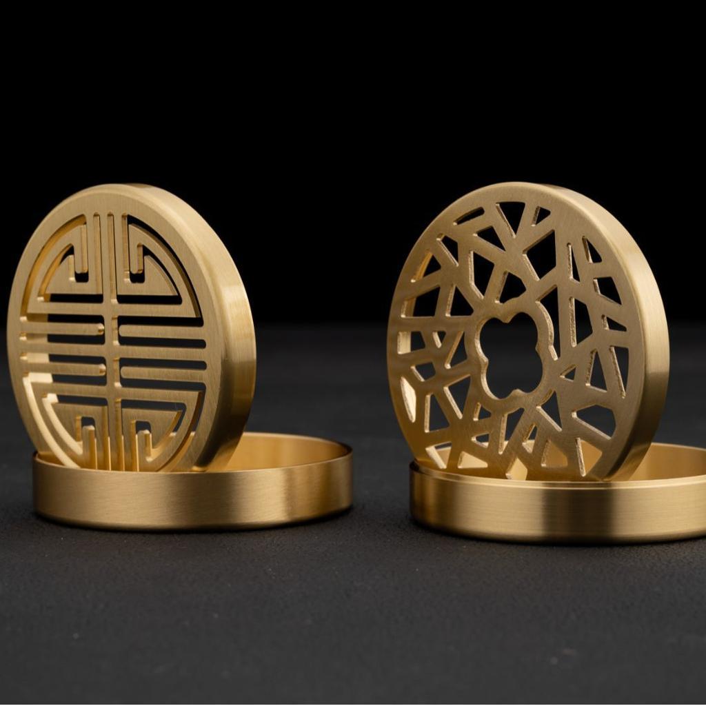 Brass Window Carving Incense Burner, Creative Incense Holder, Household Incense Stick & Coil Burner With Multiple Holes, Hollow Incense Base,