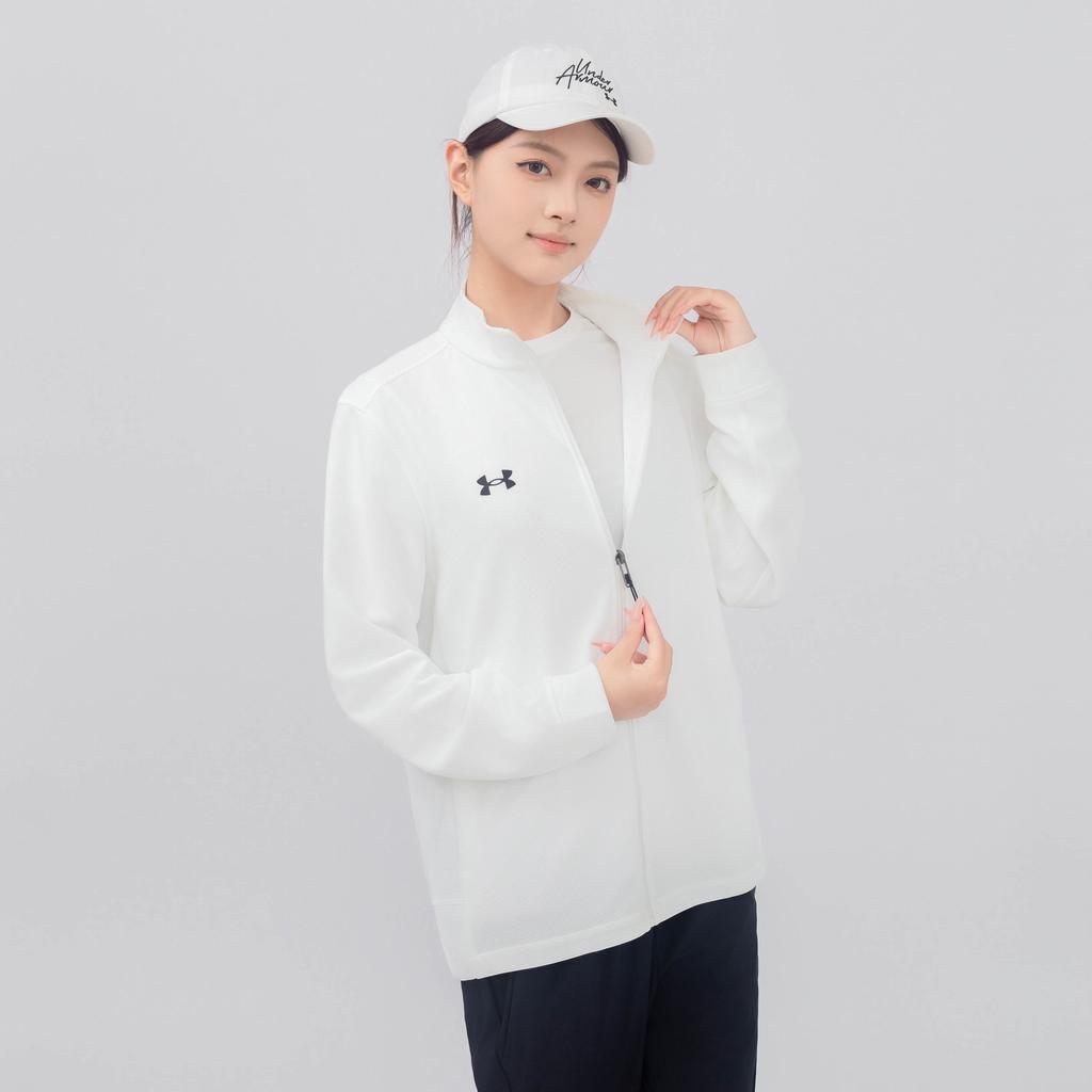 Under Armour Sports Series Womens Training Casual Versatile Knitted Stand Collar Jacket Unisex jackets White 24500402-100