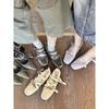 Sheepskin Version~ Korean Version of Square Head Pig Nose Mary Jane Women's Shoes French Shallow Mouth Bow Cross Buckle Thick Heel Single Shoes