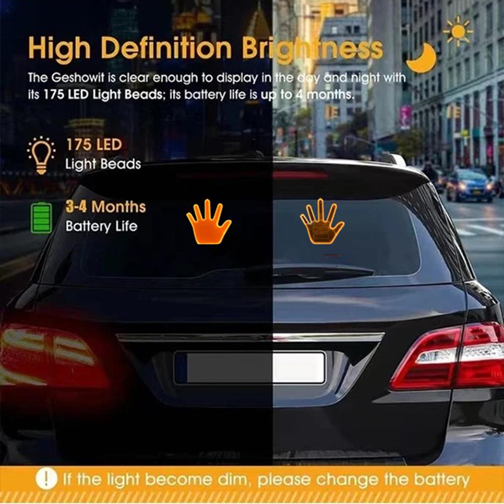 Gesture LED Wireless Adhesive LED Light Car Inside Window Sign Road Rage Middle Finger Up Funny Palm LED Hand Light