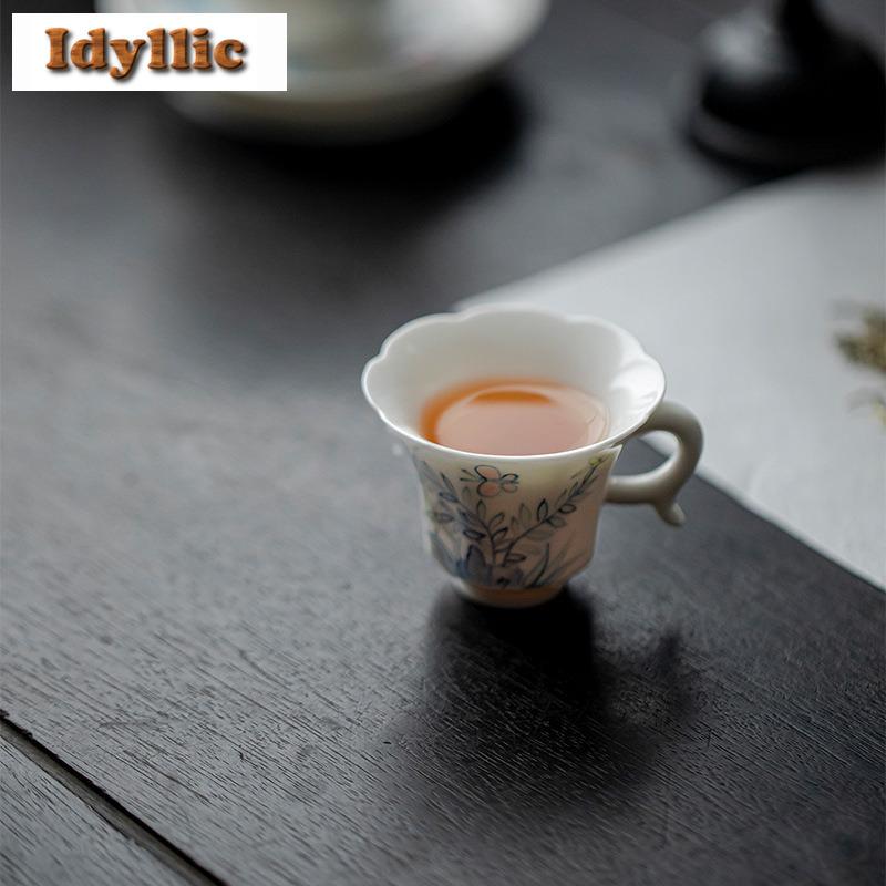 55ml Handbemalte Blau-Weiße Schmetterlingsohr-Teetasse Elegante Teeschale Kännchen Teeprobe Riechbecher Jianzhan Meistertassen Tee