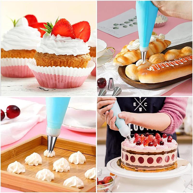 8Pcs/Set Silicone DIY Cake Decorating Tips Set Icing Piping Cream Pastry Bag + 6 Stainless Steel Nozzle Set Kitchen Accessories