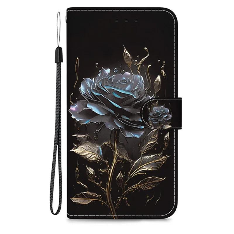 Hülle für Samsung Galaxy A15 A05s A05 A25 A24 A14 4G A34 A54 5G A155 A156 A256 Leder Klappständer Handyhülle Süße Blume Capa