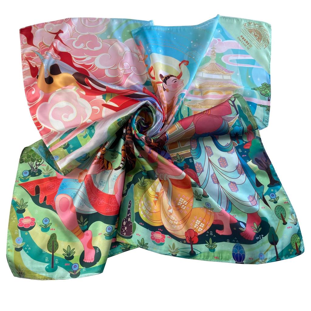 New Korean fashion versatile high-end imitation silk printing silk scarf small square scarf women's scarf customization