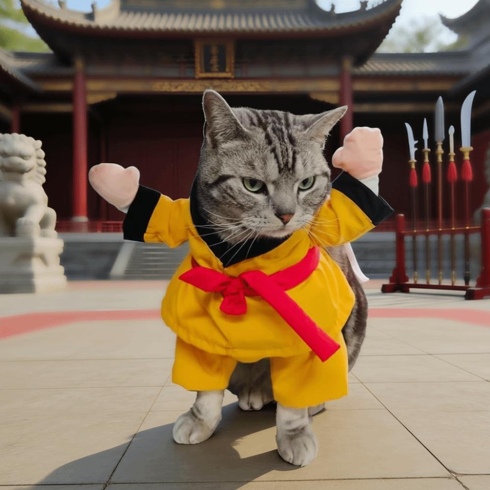 Funny Pet Transformational Outfit Breathable Pet Kung Fu Suit Pet Taekwondo Costume  Party Attire