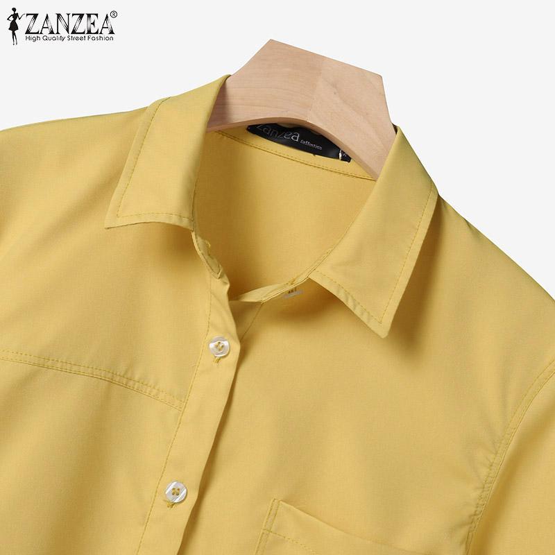 ZANZEA Womens Turn Down Collar Summer Half Sleeve Blouse