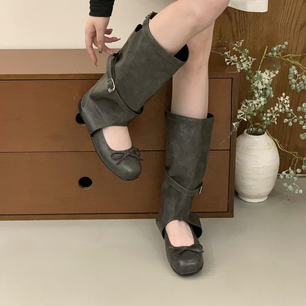 Ballet Style Retro Bow Cool Boots Women's 2025 Summer New Korean Version Fashion Round Head Hollow Mary Jane Boots