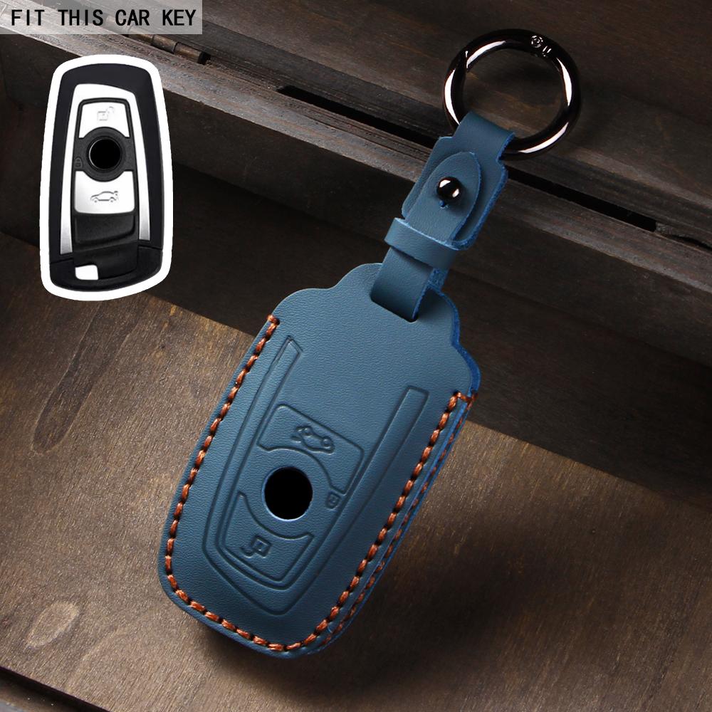 

Suitable for BMW key covers for Series 3 5 X1 X2 X3 X4 X5 X6 X7 full coverage, genuine leather with buckle синий