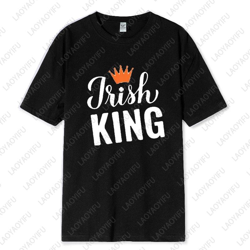 St Patricks Day King and Queen Printed Cotton TShirt Matching Couple Outfit Lovers Shamrock Husband Wife Tee Mr and Mrs Tops