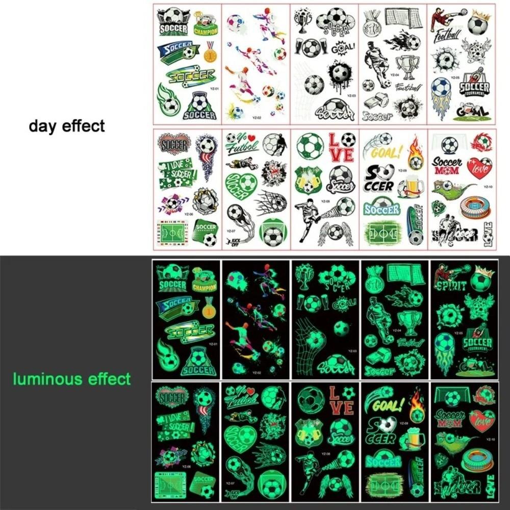 10Pcs/set Soccer Luminous Tattoo Sticker Glowing Cartoon Soccer Tattoo  Women Men