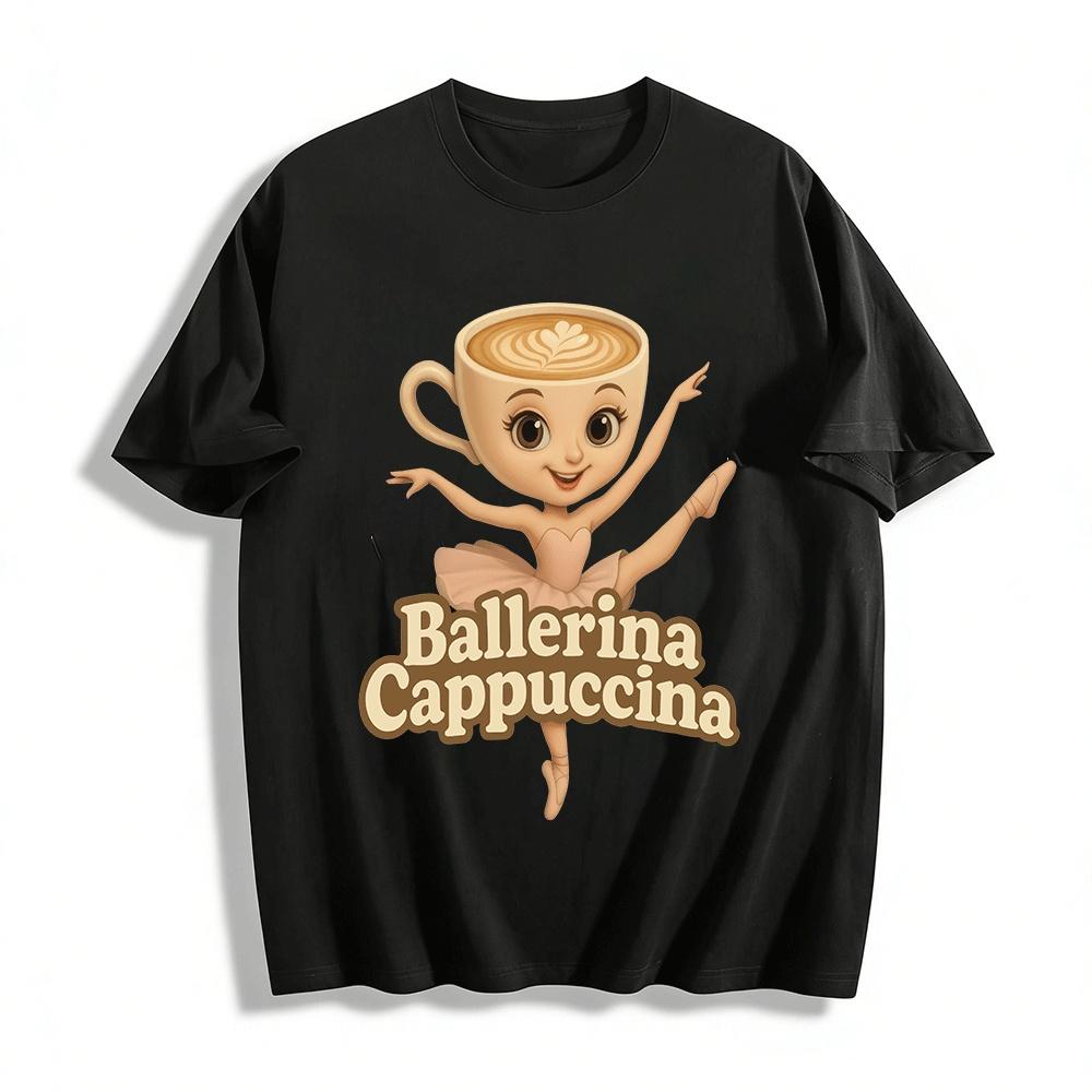 Ballerina Cappuccina Cartoon Coffee Cup Print Casual Top Pure cotton T-shirt XXS