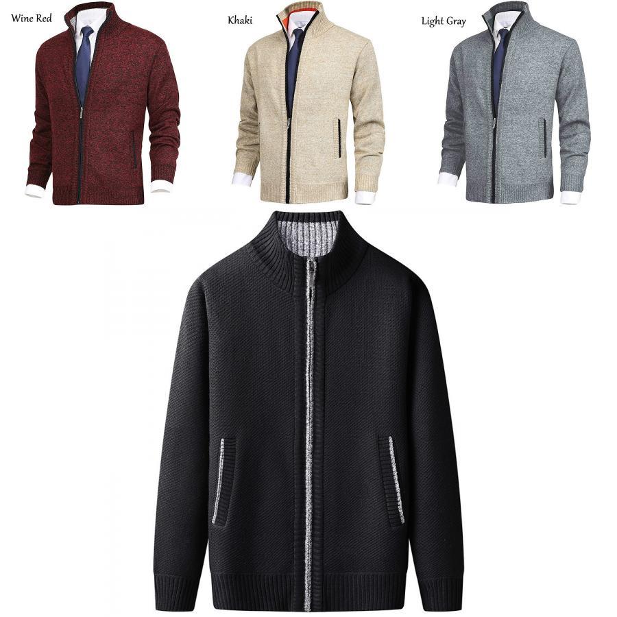 New Arrival Men's Solid Color Stand Collar Fashion Cardigan Sweater Knitted Jacket Plus Size Sweater Men Autumn/winter)