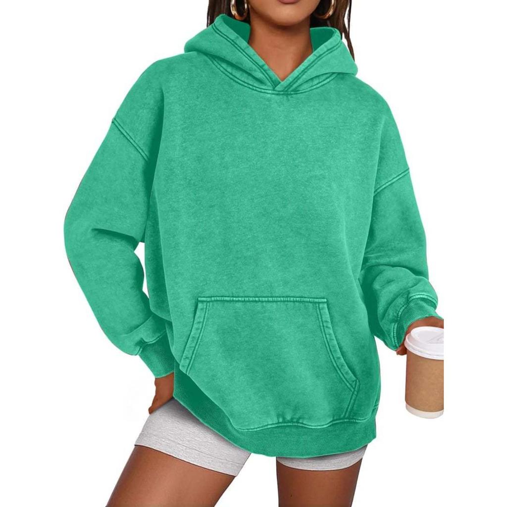 Unisex Hooded Long Sleeve Loose Fit Pullover Hoodie Washed Vintage Sweatshirt