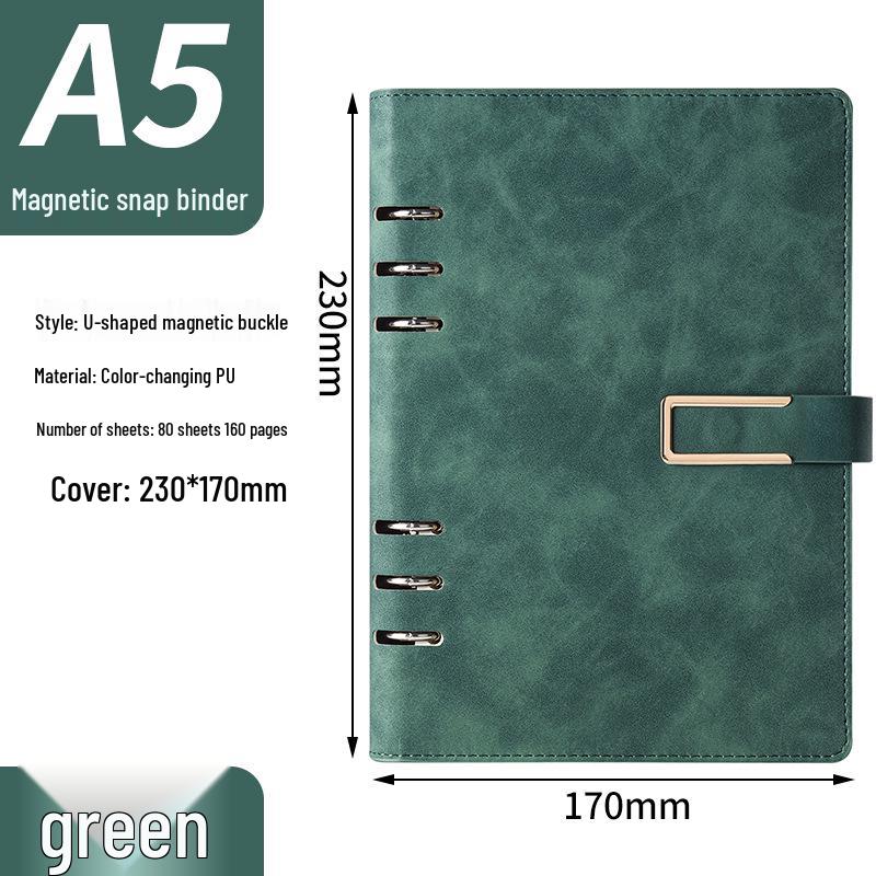 A5 Ring Binder Notebook with Custom Iron Clip, Removable Notepad, and Stylish Cover for Business or Office.