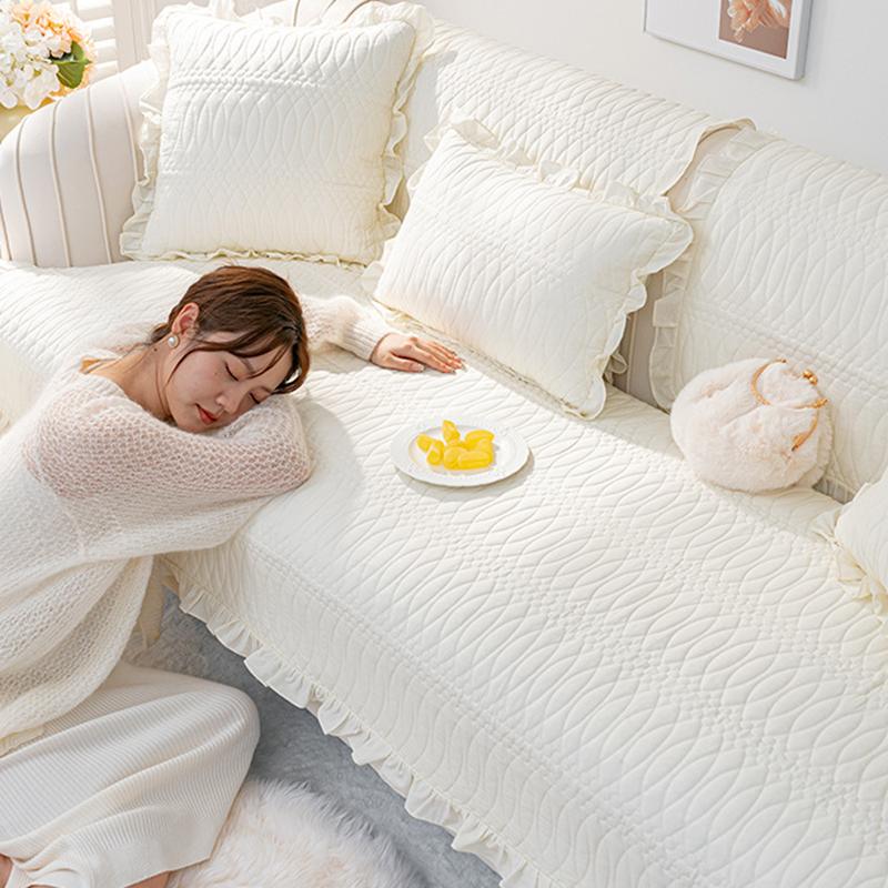 French Pure Cotton Sofa Cover With Lace Exquisite Dust-Proof Non-Slip Sofa Cushion For Four Seasons Soft Breathable Home Decor