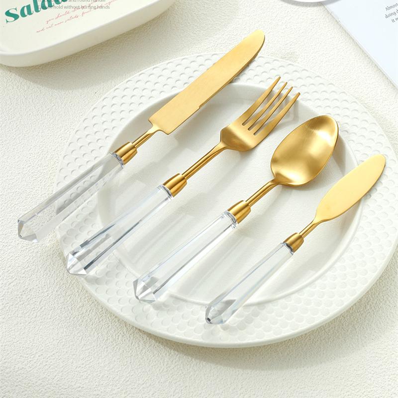 Transparent Acylic 304 Stainless Steel Cutlery Set High Value Hotel Table Spoon Knife Fork Teafork Teaspoon Wedding Decoration