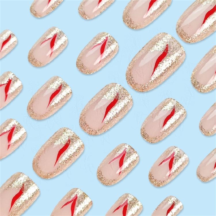 24x/Box Autumn Winter False Nail Almond Shaped Press On Nail Sparkling Full Cover Stick On Nail Manicures Supplies