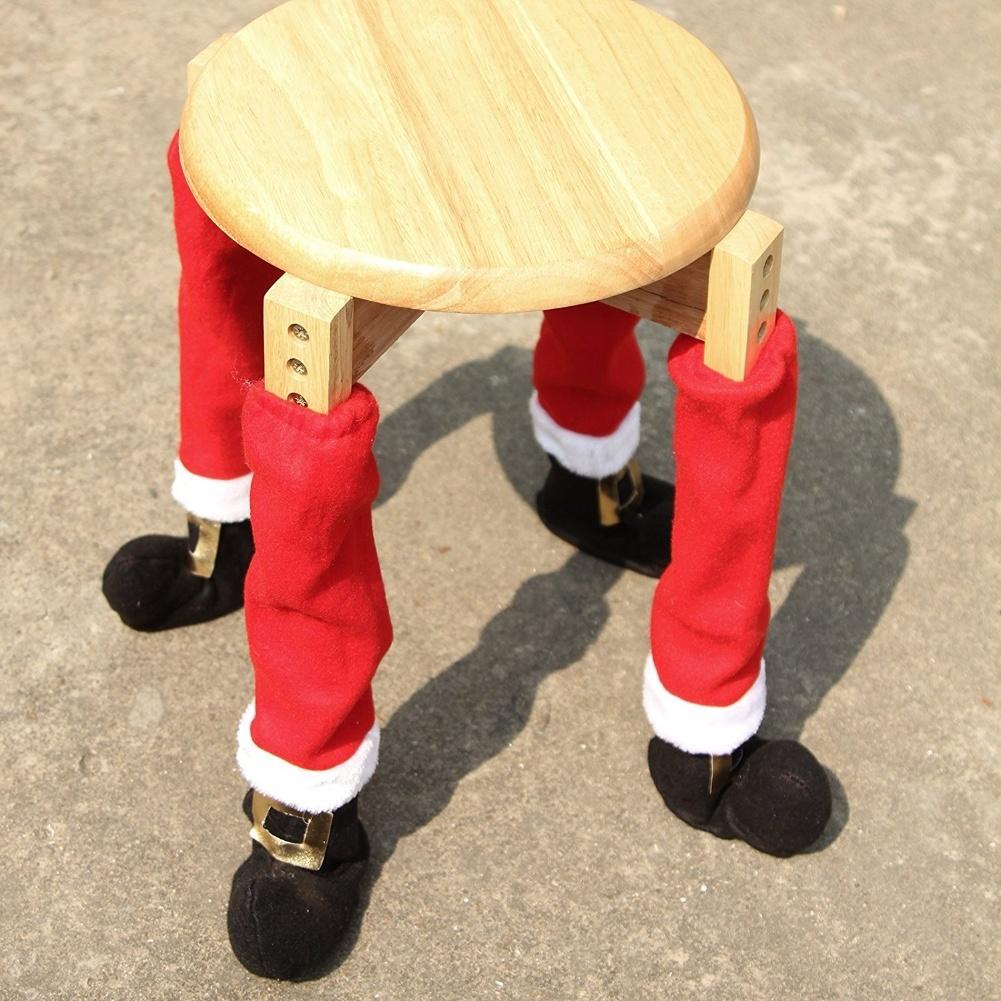 4 Pieces Christmas Furniture Socks for Chair Table Legs with Elastic Fit for Floor Protection and For Holiday Use