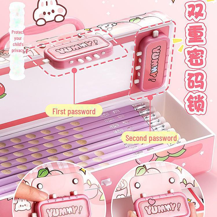 Smart Double-Layer Pencil Case for Girls with Password Lock – Stylish and Portable for Primary School Students