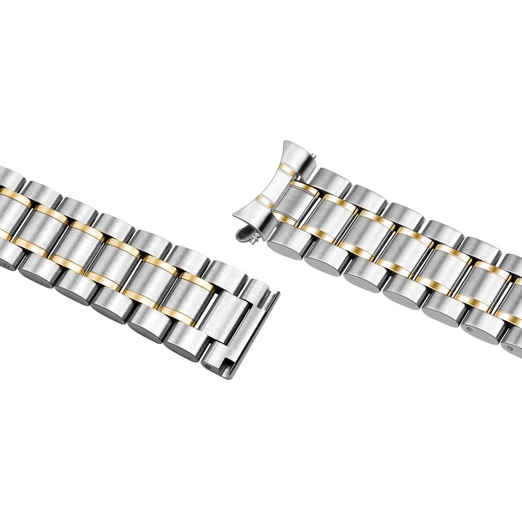 [Kai Tian] 20mm Metal Watch Band, Silver Gold Stainless Steel 3-Row Watch Band for Men and Women