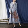 Johnature Women Vintage Knitted Turtleneck Dress Gray Long Sleeve Warm Robes Autumn Thick Female A-Line Dress
