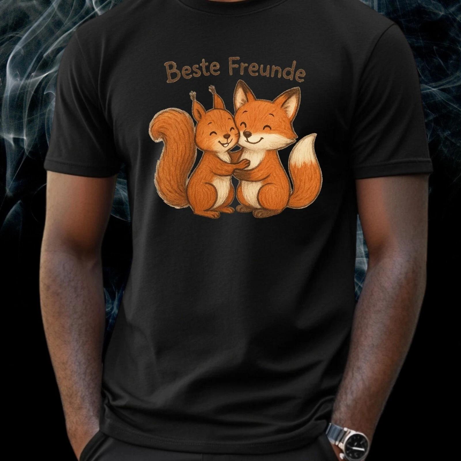 T-Shirt Herren Eichhörnchen und Fuchs Motiv Baumwolle Größe S bis 5XL M