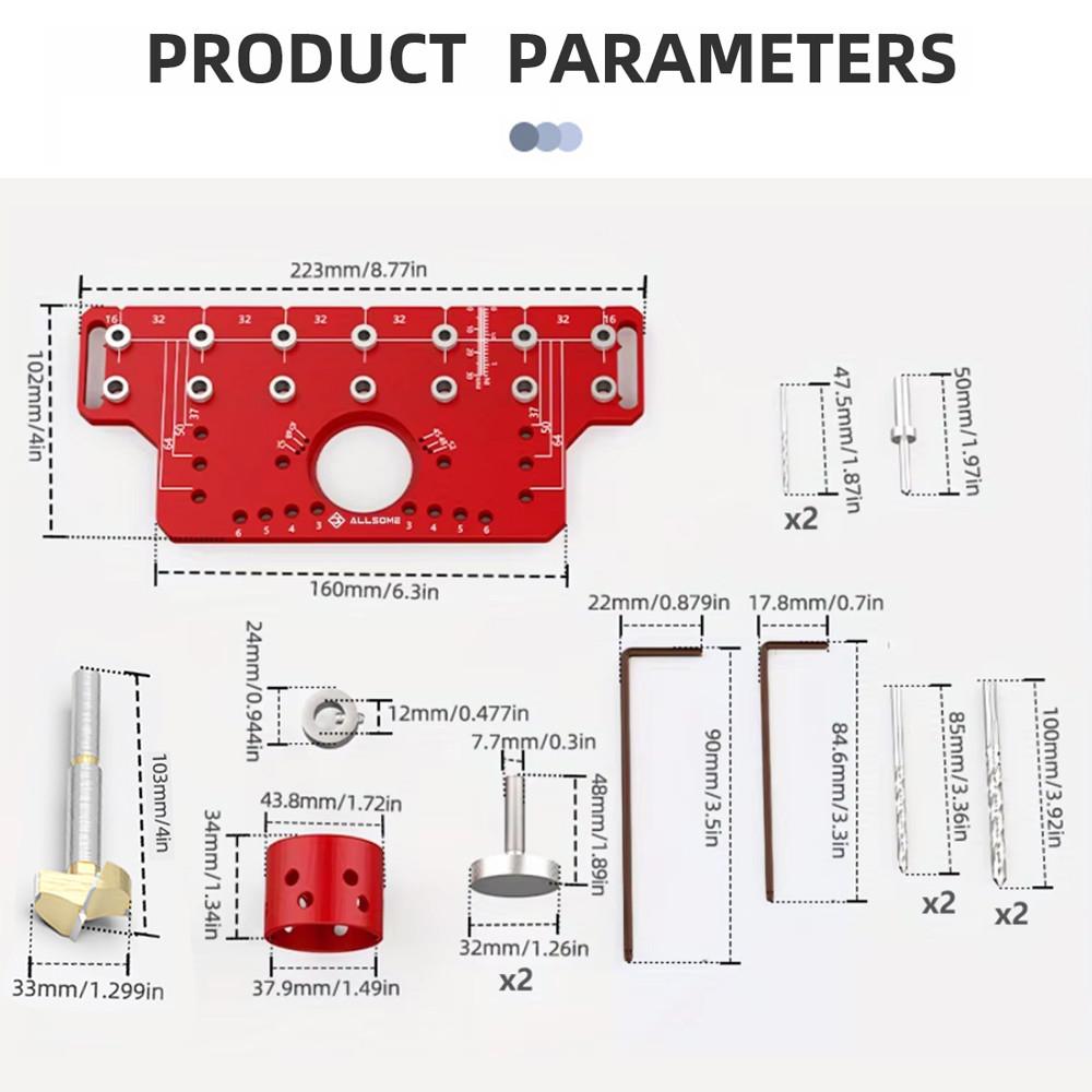 2 In 1 Jig Woodworking Hinge Drilling Locator Door Handle Shelf Pin Drilling Guide Jig Hinged Cabinet Door Hole Puncher