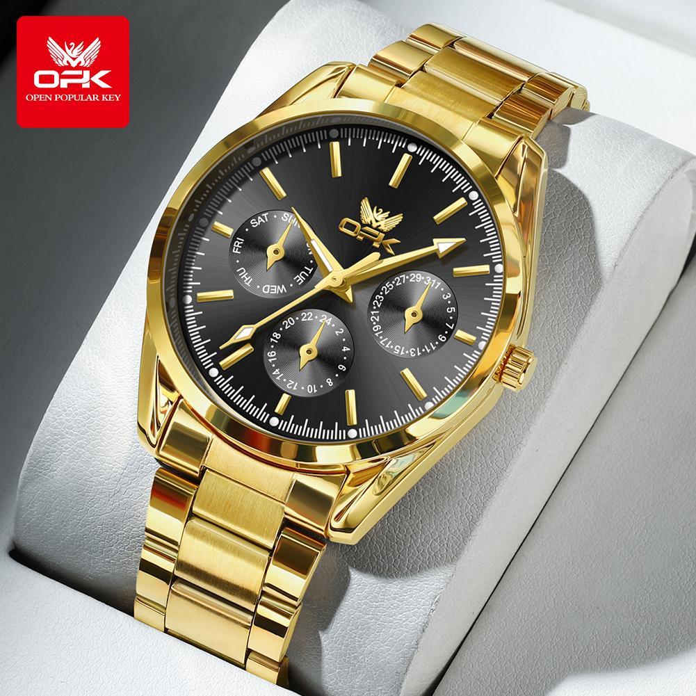 OPK 6024 Original Business Quartz Watch for Men Luminous Waterproof Date Display Stainless Steel Fashion Male Wristwatches