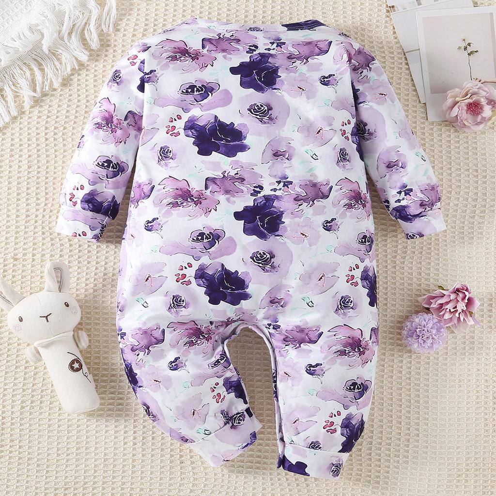 Baby Girl Floral Print Romper Long Sleeve Casual Jumpsuit