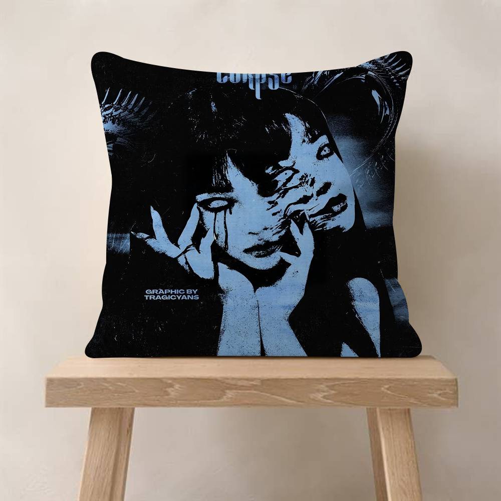 Junji Ito Tomie Retro Kawakami Pillow Covers Cartoon Sofa Decorative Home Doublesided Printing Short Plush Cute Cushion Cover