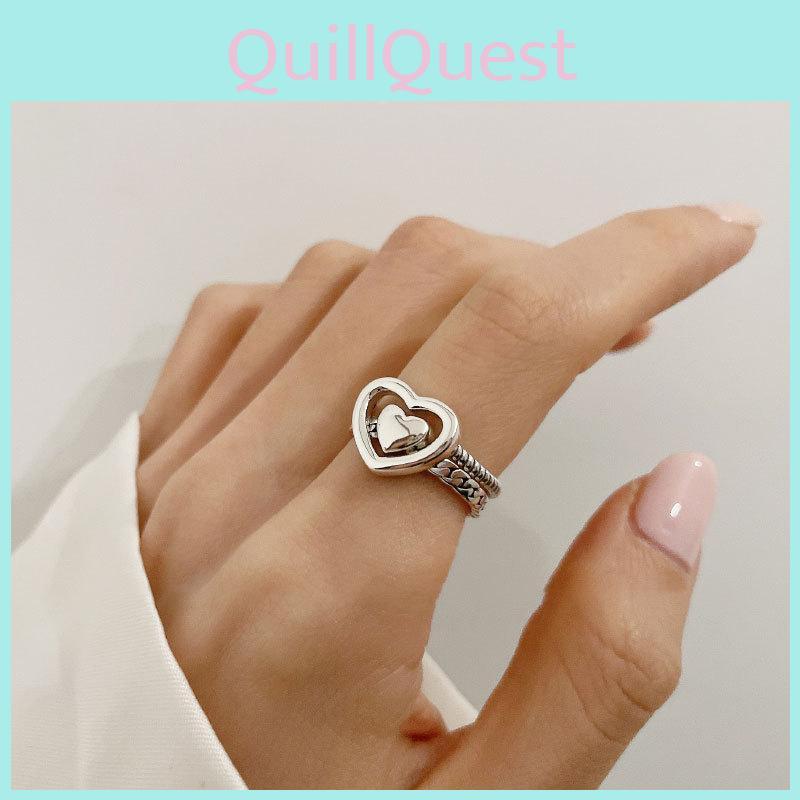 Korean Daejeon Hollow Heart Shaped Love Ring For Women Adjustable Pure Silver Design