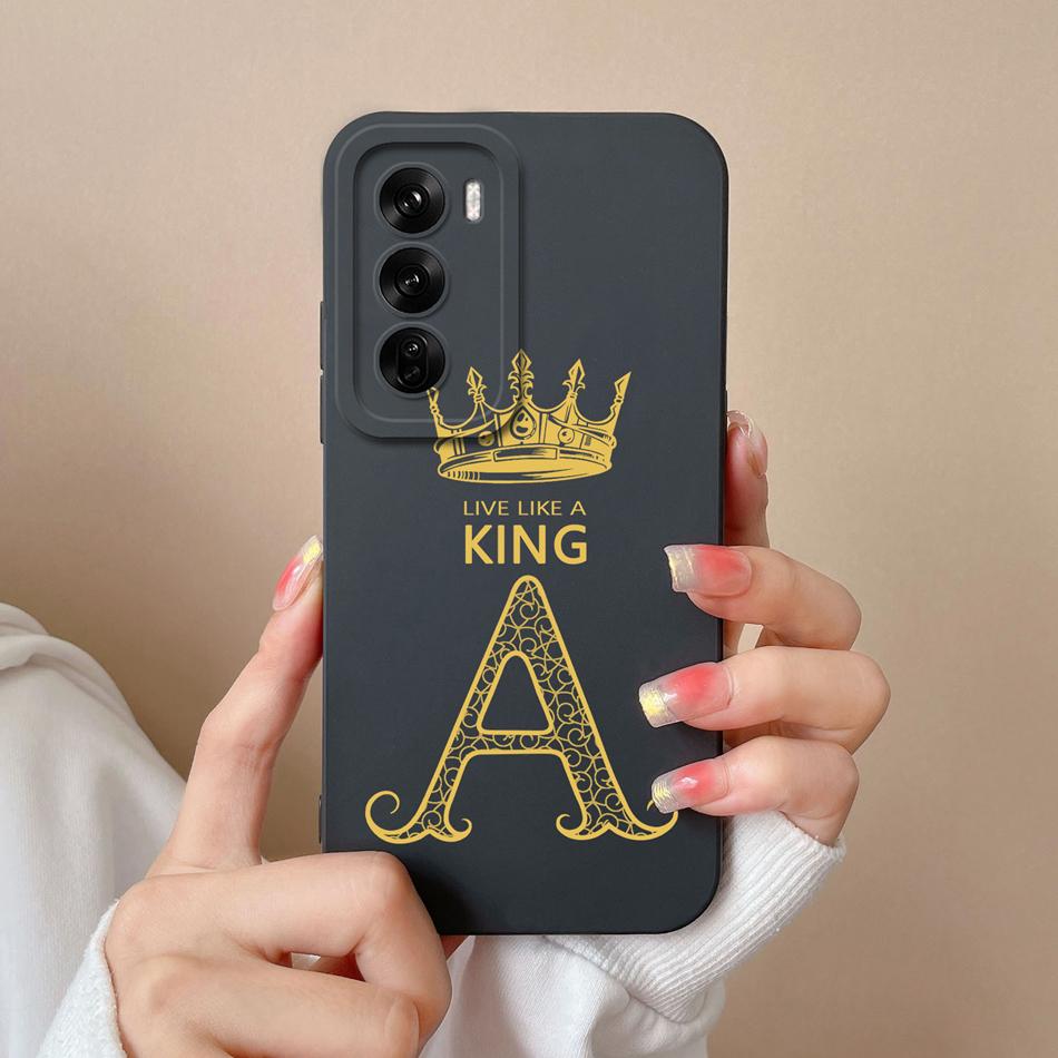 Couple Cover For Oppo Reno 12 Pro 5G Case Crown Letter High Quality Soft Liquid Silicone Protective Cover For Oppo Reno12 Fundas