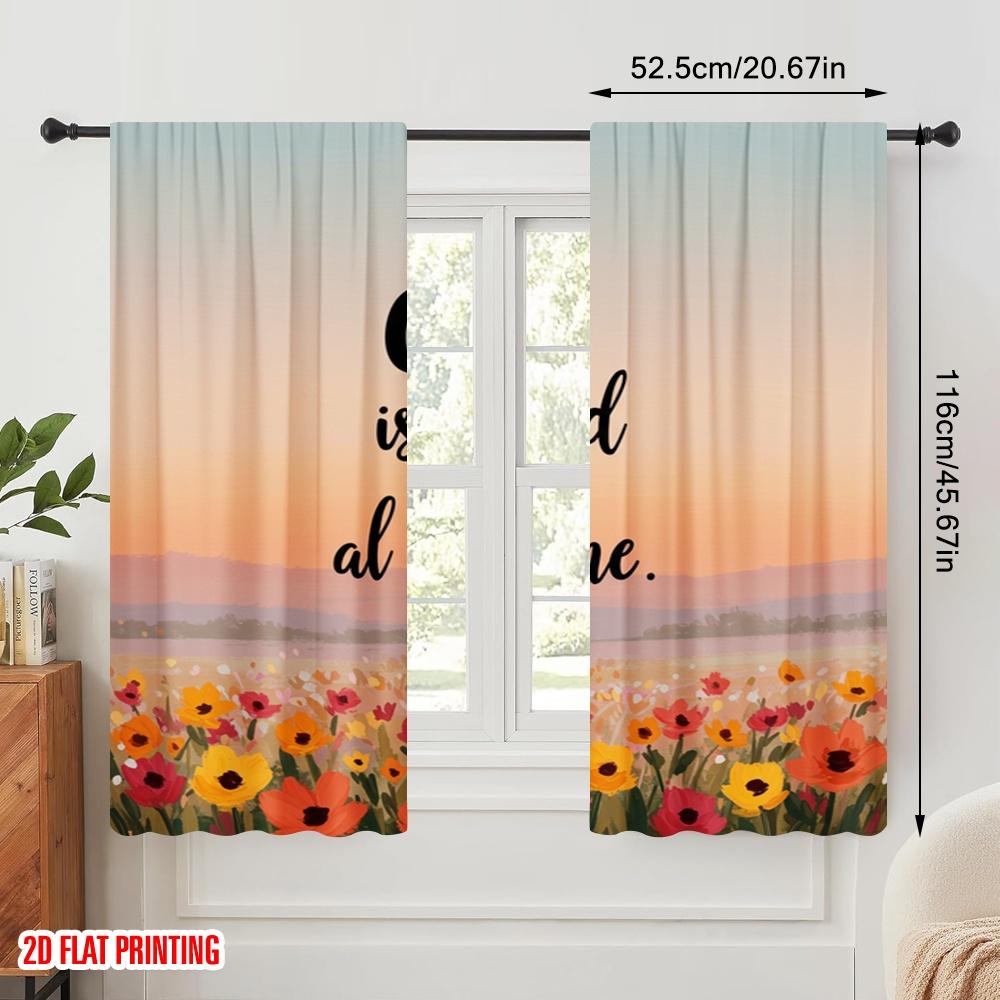 2pcs 2D Flat Printing Curtain God Is Good All Time 100% Polyester Without Electricity Birthday Party for Classroom Office
