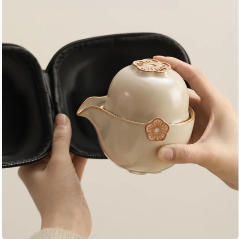 Portable Tea Set for One Person To Drink Ladies A Pot A Cup Three Cups Quick Cup Ceramic Outdoor Plum Blossom Travel Tea Set