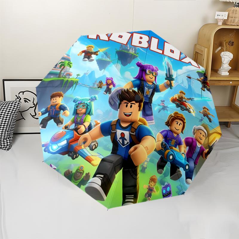 Roblox Print Automatic Umbrella, 8 Rib Iron Frame, Plastic Handle, Suitable for Outdoor Travel &Daily , Ideal Gift