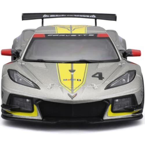 Bburago 1/24 scale diecast model of the 2020 Le Mans race car, Chevrolet Corvette C8R #4, gray. This 1:24 scale diecast model is a finished product of