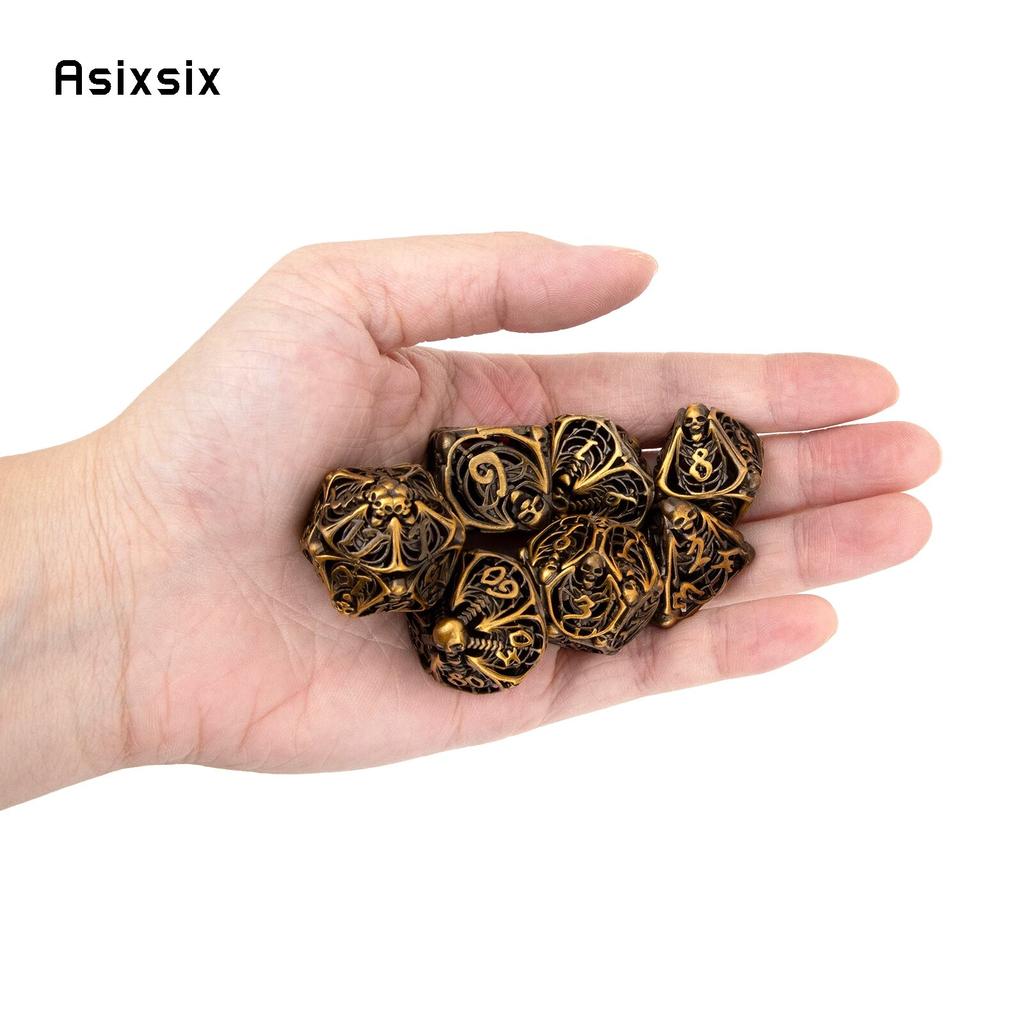 7 Pcs Orange Skull Metal Dice Hollow Metal Polyhedral Dice Set Suitable for Role-Playing RPG  Board Game Card Game