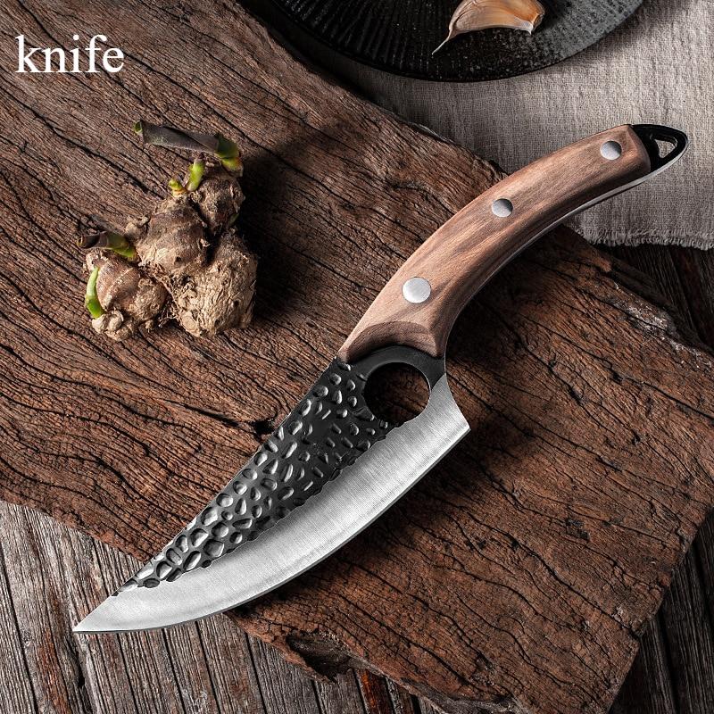 Handgeschmiedetes Ausbeinmesser, kleines Krummsäbelmesser, Küchenmesser, Metzgermesser, Fleischschneidemesser und Fischtötungsmesser, Fleischerbeil aus Edelstahl 5Cr15, Kochmesser