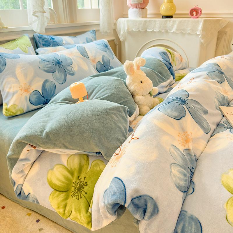 Thickened Milk Fleece Quilt Cover Single Piece Coral Fleece Quilt Cover Four-Piece Set Double-Sided Flannel Fleece