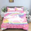 Cute Flowers Rainbow Unicorn Couple Bedding Set Pink Hearts Duvet Cover Pillowcase For Girls Bedroom Decor