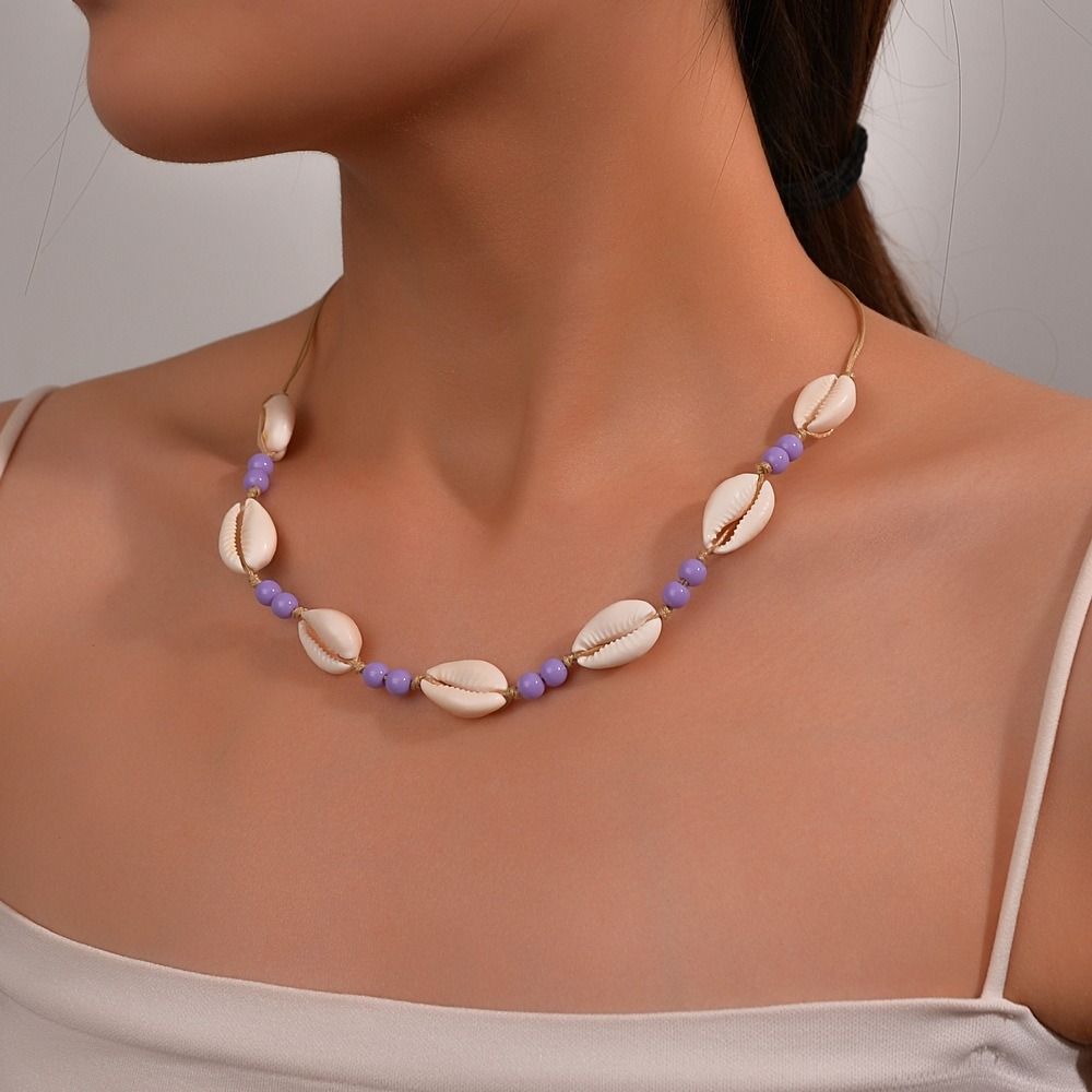 Adjustable Shell Beaded Necklace Shell Adjustable Neck Chain Minimalist Shell Braided Chain Woman
