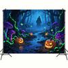 Halloween Wall Art Decor AI Spooky Pumpkin Candy House Gothic Cemetery Poster Horror Fantasy Room Decor Mystery Festive Holiday Background Painting