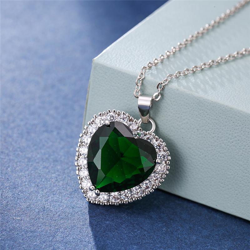 

Радуга кубический цирконий сердце кулон ожерелье сердце камень серебряная цепочка на ключицу для женщин юбилейные украшения зелёный