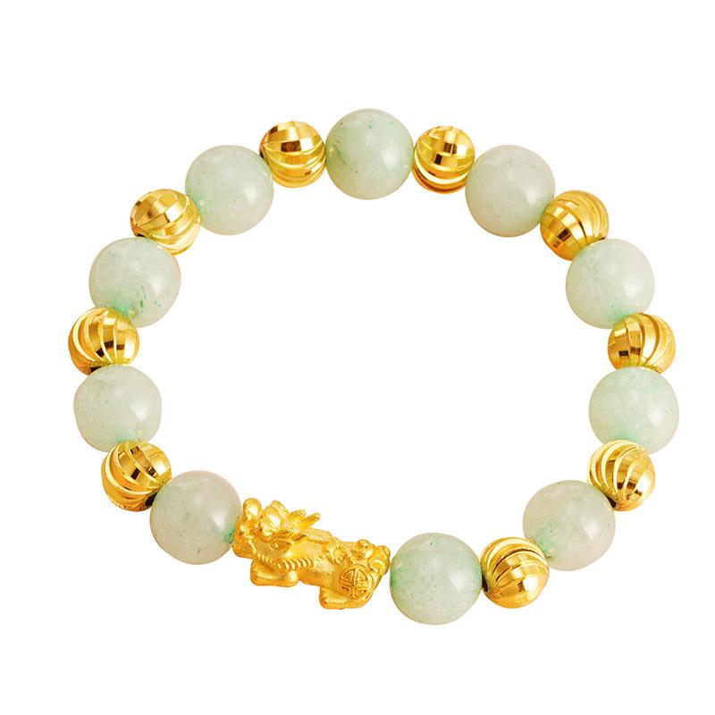 3D Hard Gold Pixiu Jade Bracelet Women's Brass Gold-plated Natural Stone Bracelet Birthday Gift