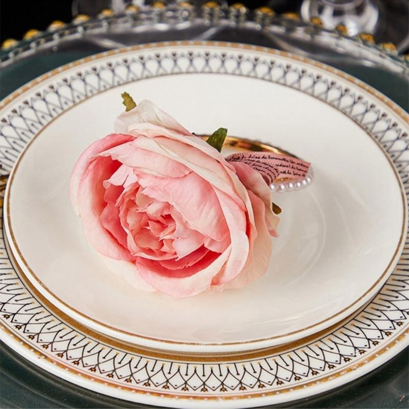 Christmas Party Napkin Buckles Elegant Eucalyptuses Leaf Napkin Rings Pearls Bead for Holiday Gatherings